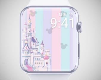 Fondo de pantalla de Reino Mágico Pastel para Apple Watch, Fondo de Minnie Mouse para Watch, Esfera de Mickey Mouse para Watch, Lindo dibujo de arcoíris estético