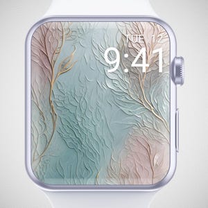 Sfondo per Apple Watch con foglie in rilievo, quadrante pastello, elegante sfondo per smartwatch, screensaver per orologio con toni morbidi della terra, estetica elegante