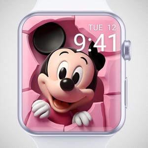 Mickey Mouse Apple Watch Wallpaper, 3D Cartoon Uhr Hintergrund, Magic Kingdom Uhr Gesicht, niedliche weibliche rosa Ästhetik