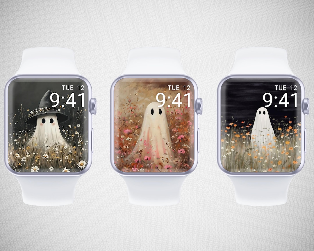 Floral Ghost Apple Watch Wallpaper, Pastel Pumpkin Watch Face ...