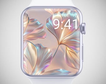 Iridescent Flower Apple Watch Wallpaper, Pearl Floral Watch Face, Glitter Watch Background, Sparkly Watch Screensaver, Summer Aesthetic