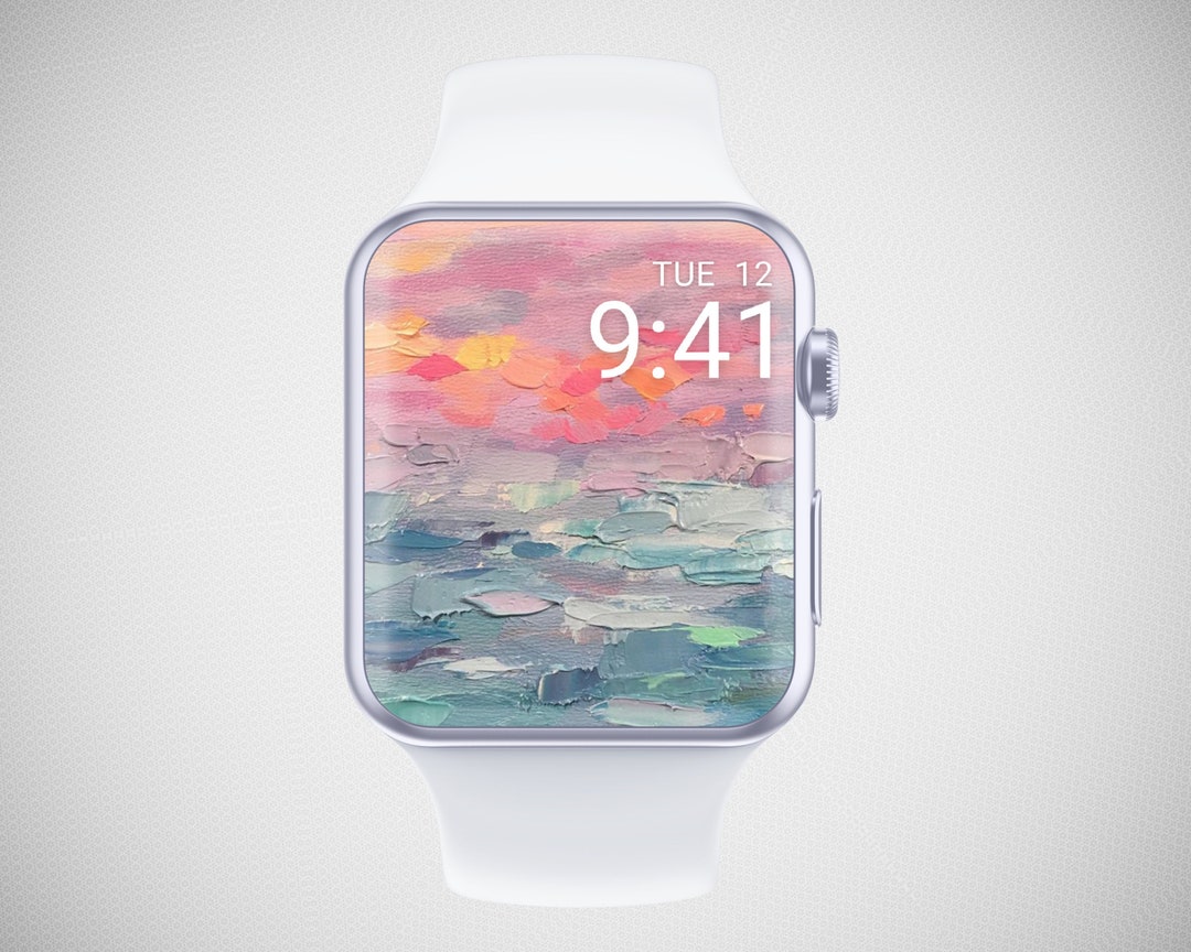 Oil Painting Apple Watch Wallpaper, Watercolor Watch Face, Sunset Watch Background, Ocean Watch
