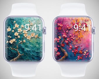 Cherry Blossom Apple Watch Wallpaper, 3D Oil Painting Watch Face, Spring Watch Face, Summer Watch Background, Vibrant Flower Aesthetic