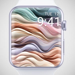 Sfondo 3D con onde pastello per Apple Watch, quadrante arcobaleno astratto, elegante sfondo pastello per smartwatch, estetica a strati sfumati morbidi