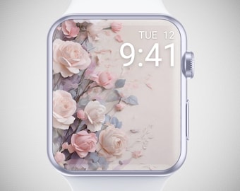 Pastel Floral Apple Watch Wallpaper, Cute Rose Watch Face, Oil Painting Watch Screensaver, Summer Watch Background, Elegant Flower Aesthetic