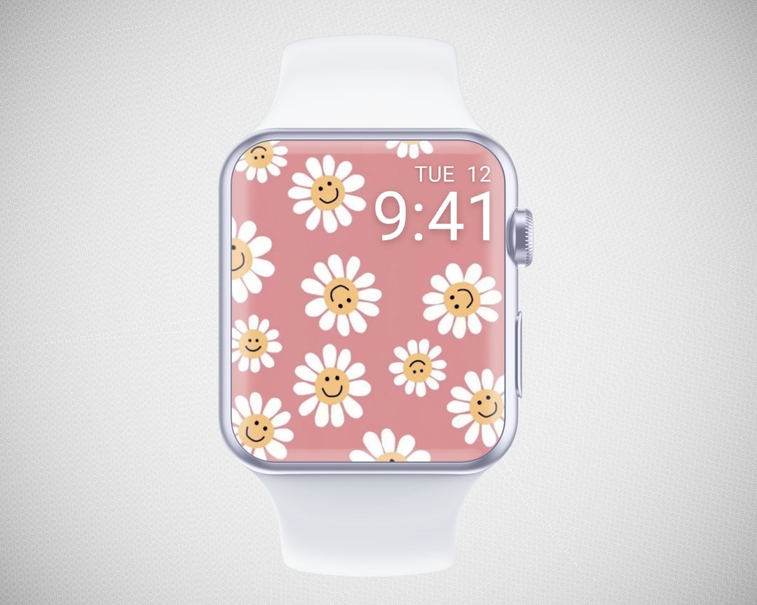Smiley Flower Apple Watch Wallpaper, Floral Watch Face, Flower Smartwatch Background, Cute Daisy