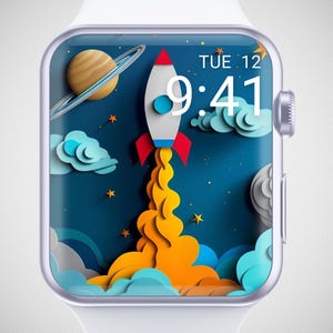 Fondo de pantalla 3D para Apple Watch, esfera de cohete espacial, fondo de cielo estrellado para smartwatch, protector de pantalla de planetas, esfera de reloj para niños y hombres.