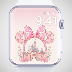 Magic Kingdom Apple Watch Wallpaper, Minnie Mouse Watch Background, Mickey Mouse Watch Face, Cute Pink Floral Cartoon Drawing Aesthetic