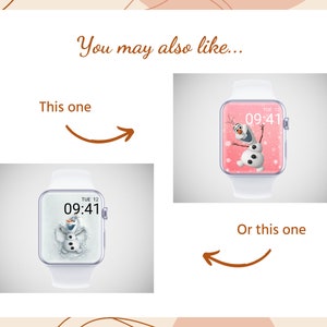 May include: White smartwatch with a digital display featuring Olaf the snowman from Frozen. The screen shows the time as 09:41 and the day as Tuesday. The watch has a white strap and a square face.