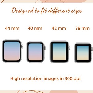 Puede incluir: Cuatro tama&ntilde;os diferentes de esferas de Apple Watch, 44 mm, 40 mm, 42 mm y 38 mm, con un fondo degradado de rosa, azul y amarillo. Im&aacute;genes de alta resoluci&oacute;n en 300 dpi.