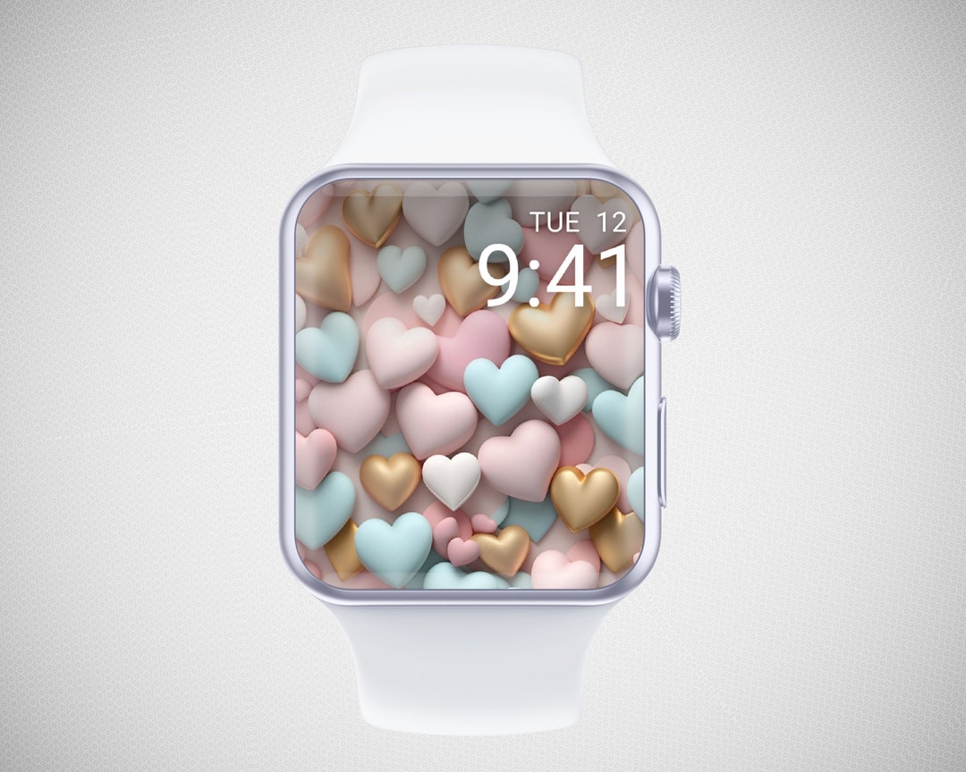 3D Hearts Apple Watch Wallpaper, Valentine's Day Watch Face, Pastel