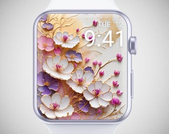 3D Floral Apple Watch Wallpaper, Golden Vibrant Watch Face, Spring Watch Screensaver, Summer Watch Background, Elegant Flower Aesthetic