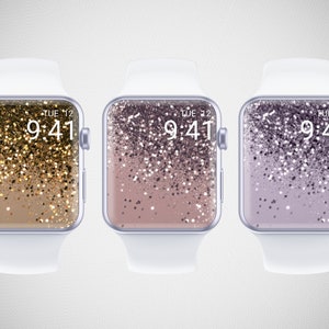 Set di 3 sfondi glitterati per Apple Watch, sfondo per smartwatch con diamanti, quadrante in cristallo, salvaschermo festivo per orologi, estetica scintillante