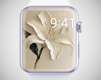 3D Floral Apple Watch Wallpaper, Minimal Watch Face, Lily Watch Screensaver, Feminine Flower Watch Background, Elegant Cream Aesthetic