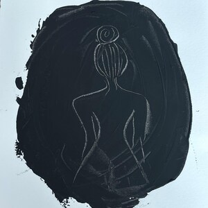 Girl Line Art Aquarellmalerei - Schwarzer Hintergrund - Handgemachtes kleines Kunstwerk