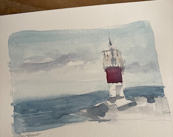 Original Leuchtturm Aquarell Malerei (29.5 x 21 cm)