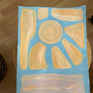 Dipinto retrò Boho Sole e Mare Tecnica Mista – Arte Originale su Carta 100% Cotone