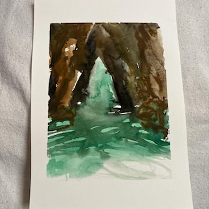 Berlengas Portogallo Acquerello – Grotte marine Arte costiera – Originale fatto a mano (2022)