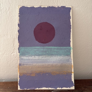 Dipinto di sole rosso e mare – Arte astratta con tecniche miste – Decorazione murale costiera
