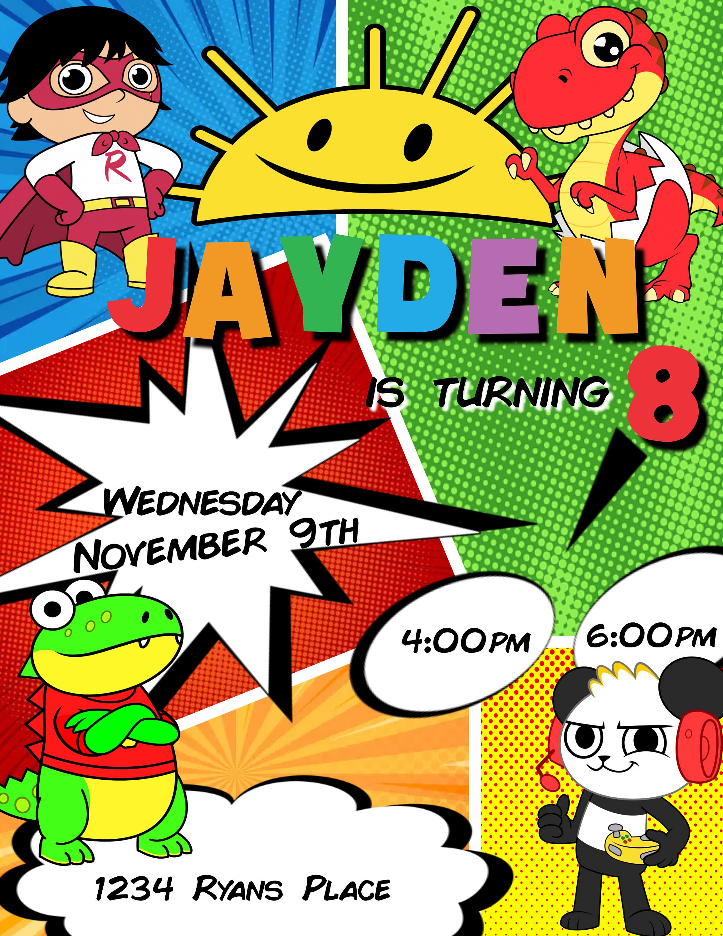 Ryans World Birthday Invitation E-invite Digital Phone | Etsy