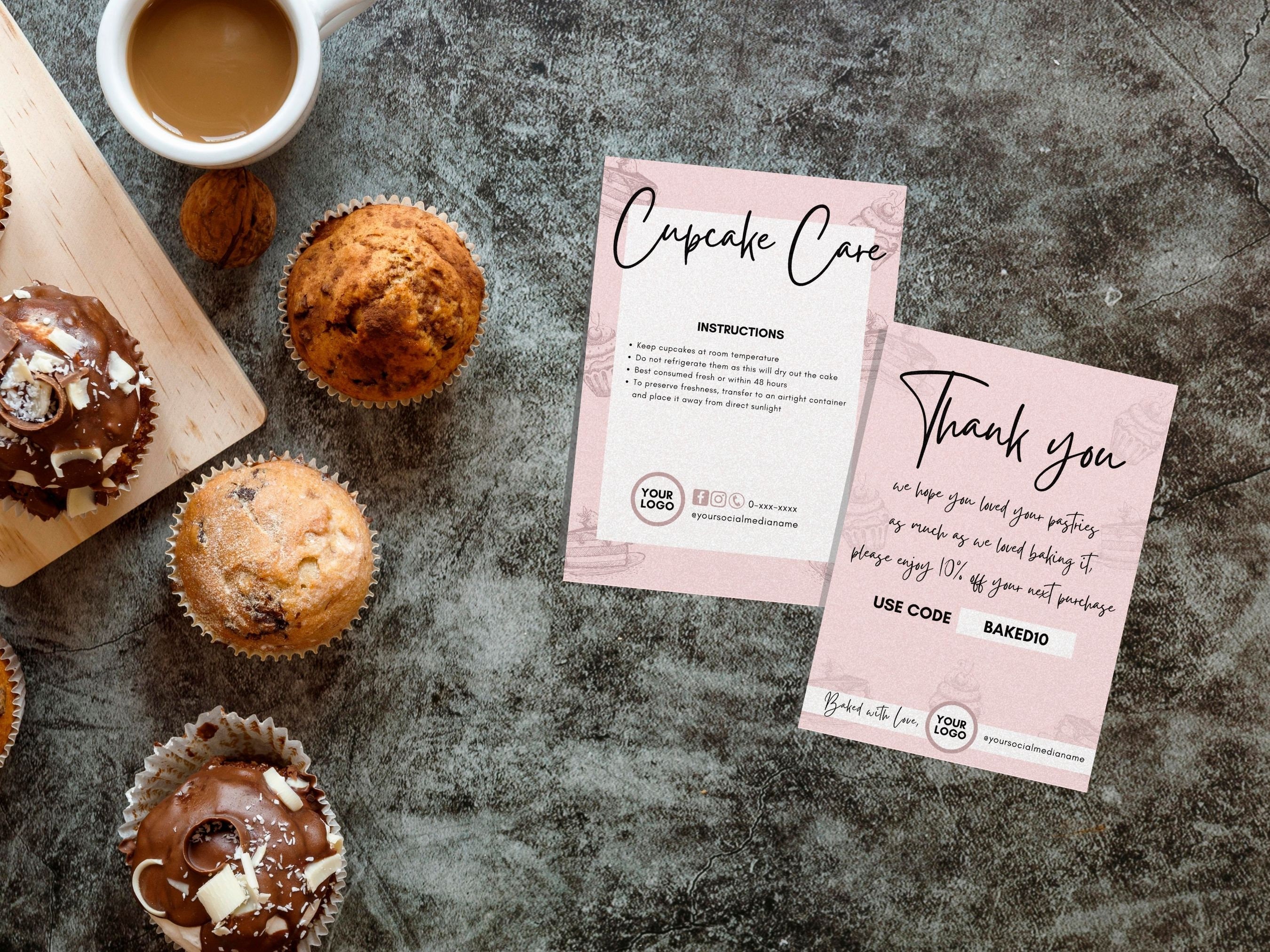 Pink Home Bakery Thank You Card Template Cake Care Card - Etsy UK