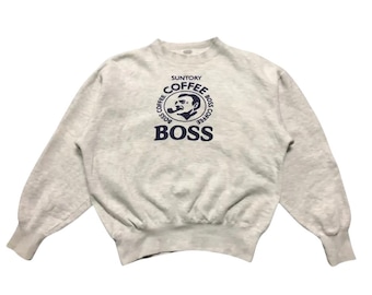 Sudadera vintage Suntory Boss Coffee con logo grande