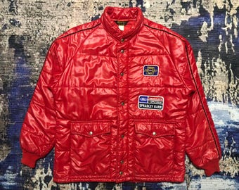 Chaqueta acolchada Swingster de deportes de motor vintage de los años 70 y 80, desgastada, talla L