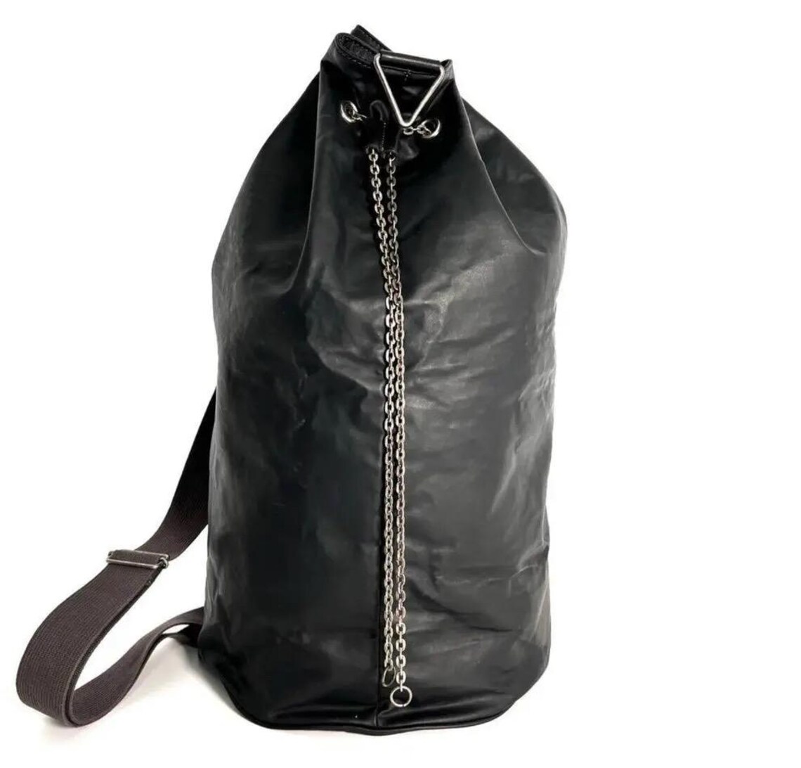 90s Jeans Paul Gautier Homme Leather Boxer Bag With Chain Black, foto 1 di 5