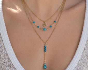 CALLYOPE-halsketting van natuursteen en roestvrij staal • Keuze uit 5 natuurstenen • Goud- of zilverkleurige afwerking • Handgemaakte sieraden