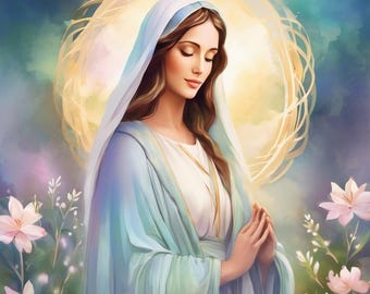 Serenidade Celestial: Um Retrato da Graça da Mãe Maria Kit de Pintura Diamante DIY Completo