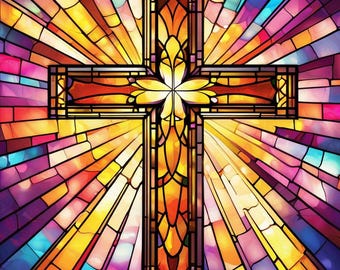 Radiant Reflections: The Stained Glass Cross DIY Diamond Painting Full Drill Kit