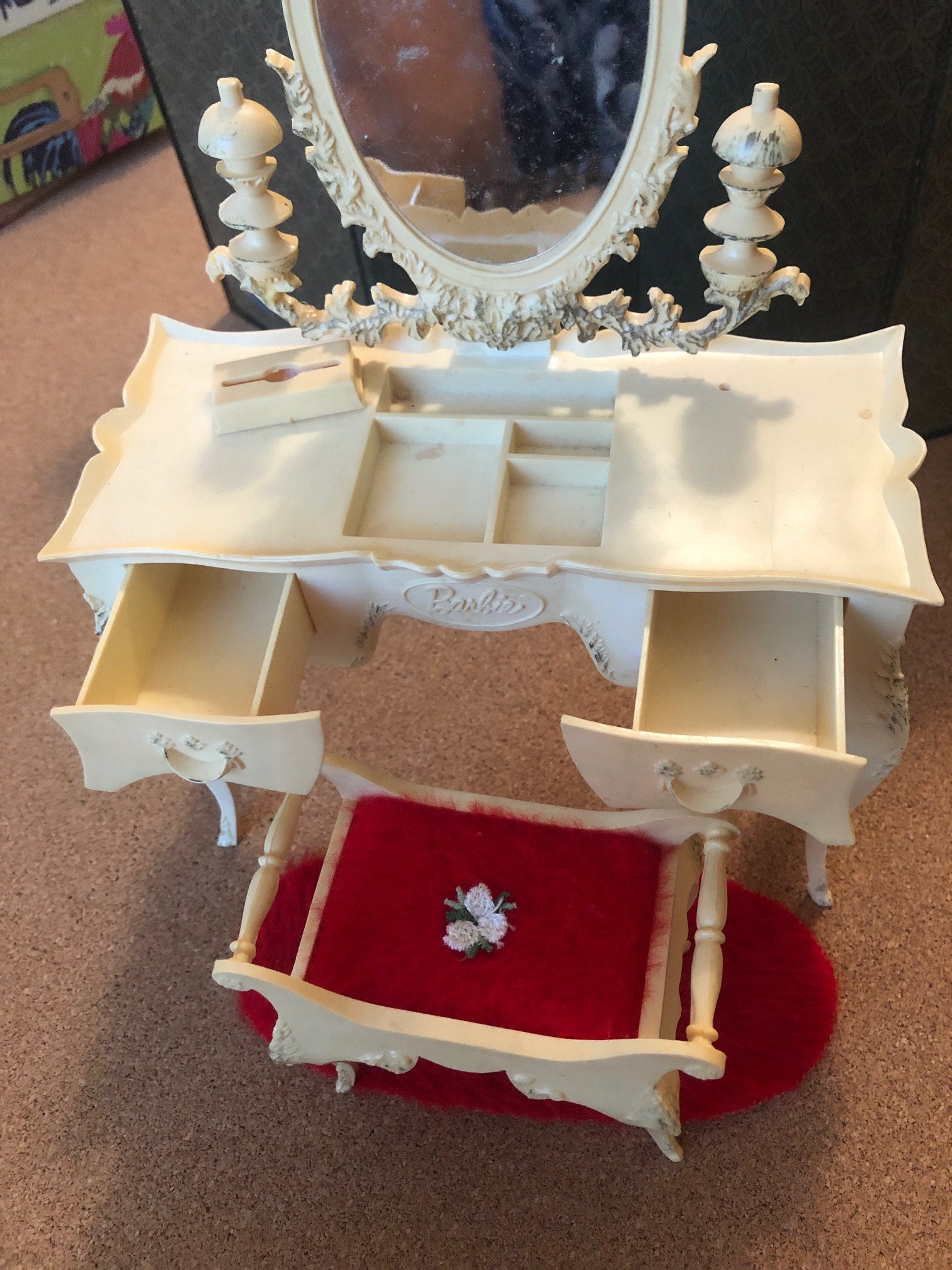Vintage Barbie Dressing Table With Stool and Rug Etsy
