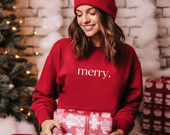 Minimalist Christmas Sweatshirt for Woman, Cozy Christmas Sweater for Women, Merry Long Sleeve Sweater, Merry Shirt, Christmas Pullover
