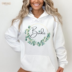 Unique JGA Bride & Crew Eucalyptus Hoodies for Women, Wedding Gift for Brides, Team Bride Hoodie, Hen Party Hoodies, Engagement Hoodie