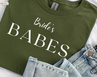 Frau JGA Bride & Babes einfache und moderne Brauthemden, Braut-T-Shirt, Jga-T-Shirt, Junggesellinnenabschiedshemden, grünes Teambrauthemden