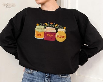 Fall teacher sweatshirt, fall gifts for teacher, love teach inspire sweater, autumn teacher pullover, teacher Thanksgiving shirt