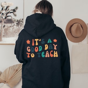 Trendy oversized back print teacher hoodie for woman, back printed kindergarten teacher hoodie, cute teacher hoodie, unique gift for teacher
