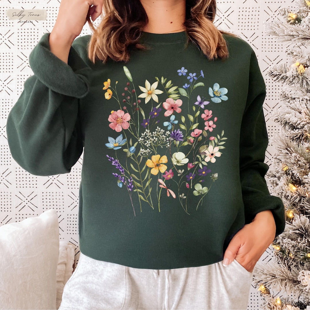 Cottagecore Wildflower Sweatshirt for Women, Botanical Shirt, Floral ...