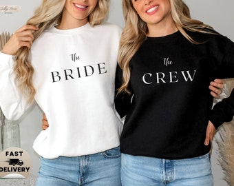 Sudaderas JGA Bride & Crew de mujer simples y modernas, sudadera de novia, regalo de boda para novias, suéter de novia, cuello de tripulación de compromiso