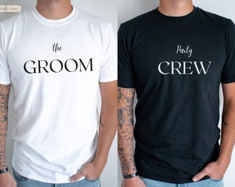 Bachelor Party Tshirts Groom & Crew pour homme simple et moderne, Cadeau de mariage pour le marié, Chemise de marié d’équipe, Chemises Groomsman, T-shirt du marié