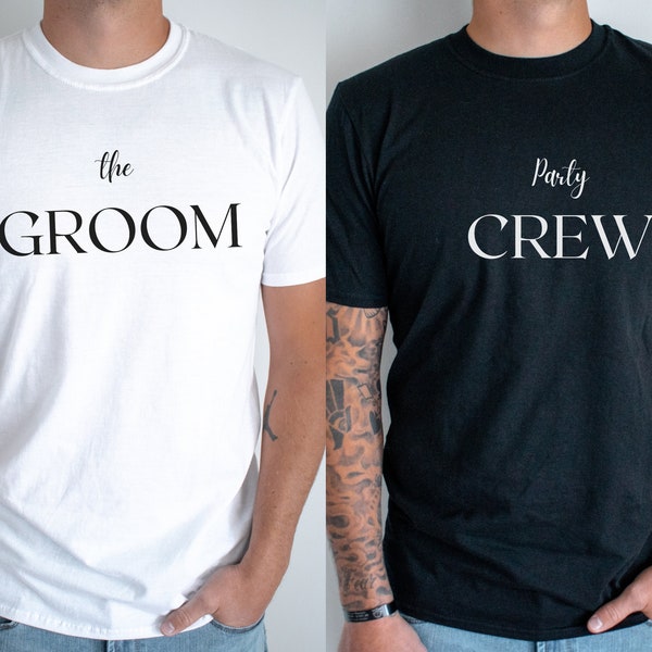 Bachelor Party Tshirts Groom & Crew pour homme simple et moderne, Cadeau de mariage pour le marié, Chemise de marié d’équipe, Chemises Groomsman, T-shirt du marié