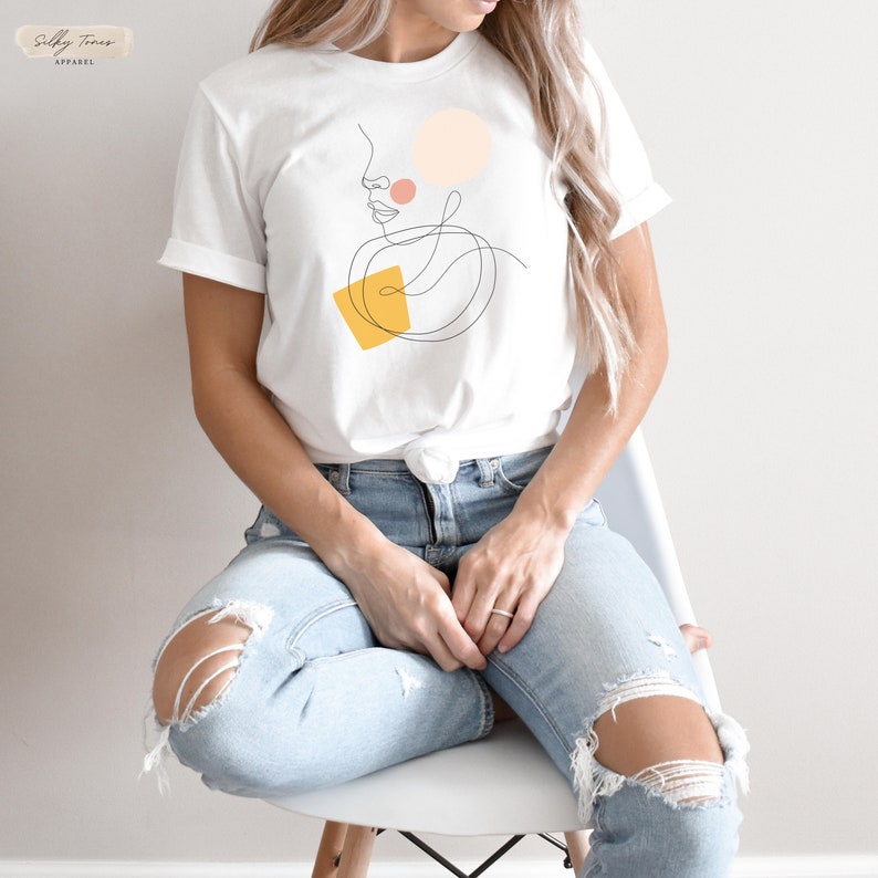 Minimalist face line art shirt for woman, face line art, drawing shirt, minimal shirt, boho shirt, line art shirt, aesthetic clothes White