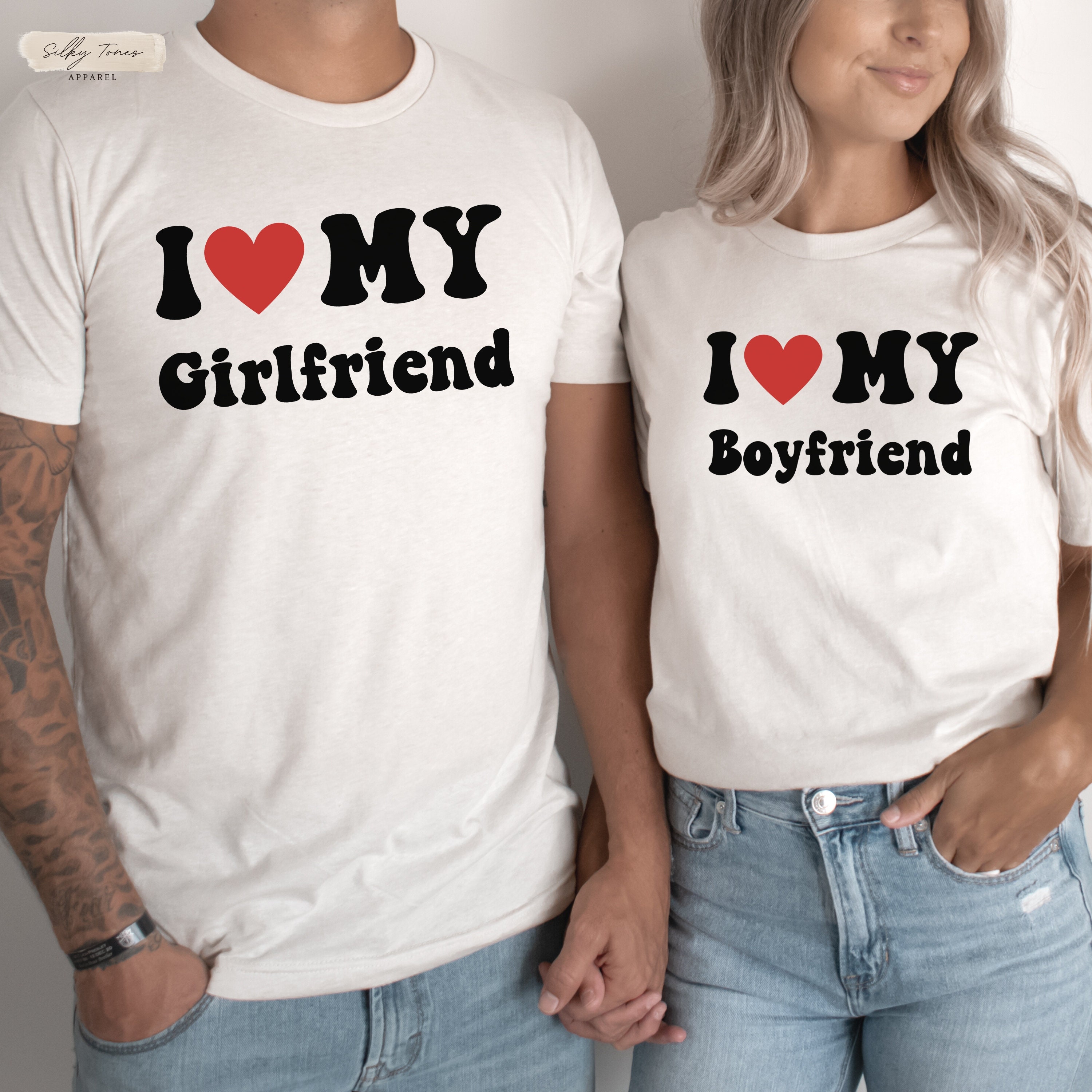 I Love My Girlfriend I Heart My Girlfriend Matching Bianco Maglietta :  : Moda