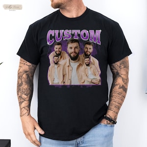 Custom Bootleg Rap T-Shirt, 90s Style Personalized Portrait Tee, Gift for Boyfriend, Custom Vintage Hip Hop Shirt, Retro Shirt Gift for Him