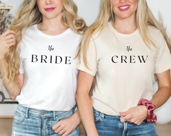 T-shirts JGA pour femmes, mariée et équipe minimalistes, cadeau de mariage pour les mariées, t-shirt de la mariée de l'équipe, chemises d'enterrement de vie de jeune fille, t-shirt de fiançailles