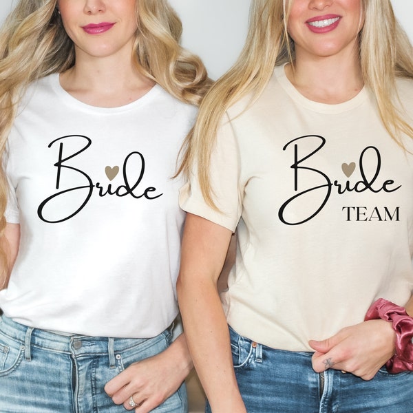 Trendy woman's JGA Bride & Team tshirts, team bride shirts, woman's jga tshirt wedding, bachelorette party shirts, bride and team t-shirt