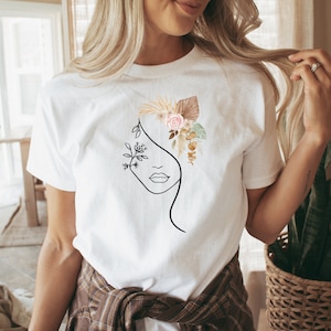 Woman boho face line art shirt, line art shirt, boho shirt, boho art shirt, minimal boho shirt, boho lover shirt, boho clothing, hippie tee