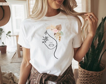 Frau Boho Gesicht Linie Kunst Shirt, Linie Kunst Shirt, Boho Shirt, Boho Kunst Shirt, minimales Boho Shirt, Boho Liebhaber Shirt, Boho Kleidung, Hippie T-Shirt