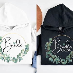 JGA Bride & Crew Eucalyptus Hoodies for Women, Wedding Gift for Brides, Team Bride Hoodie, Bachelorette Party Hoodies, Engagement Hoodie