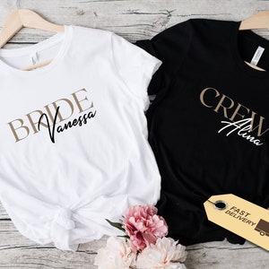 Personalized JGA Shirts Bride & Crew for Woman, Custom Bride Team Tshirts with Names, JGA Team Bride T-Shirt, Minimalist Bridesmaids Gifts
